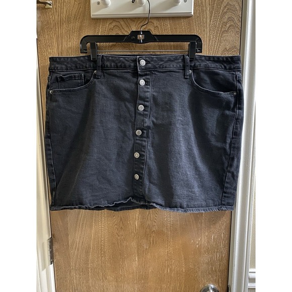 Old Navy Jeans Mini Skirt Women Plus Sz 20 High-Rise Black Denim Button Fly - Picture 1 of 10